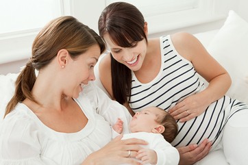Mother with baby girl and pregnant friend